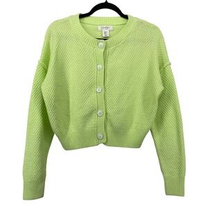 Jessica Simpson Size Medium‎ Cardigan Lime Green Button Front Cropped Sweater